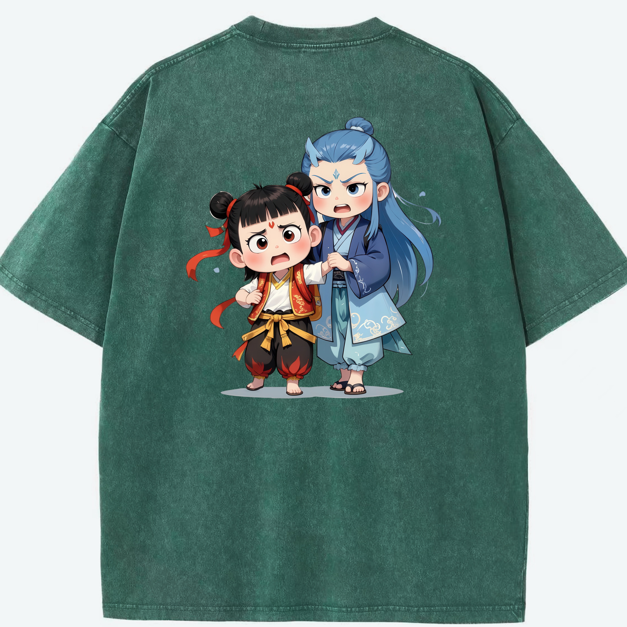 （画像用） Ne Zha 2 ナタ 魔童の大暴れ 綿100% ヴィンテージ風 半袖Tシャツ（背面プリント）
